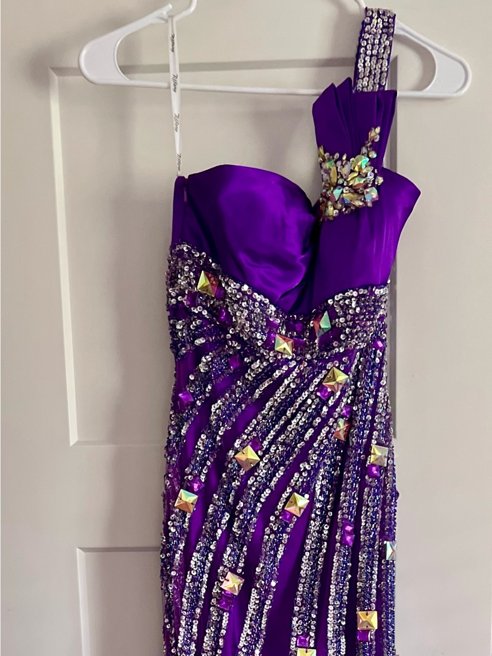 Tiffany Designs One-Shoulder Purple Evening Gown